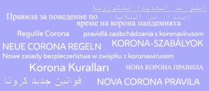 Coronaregelungen in unterschiedlichen Sprachen