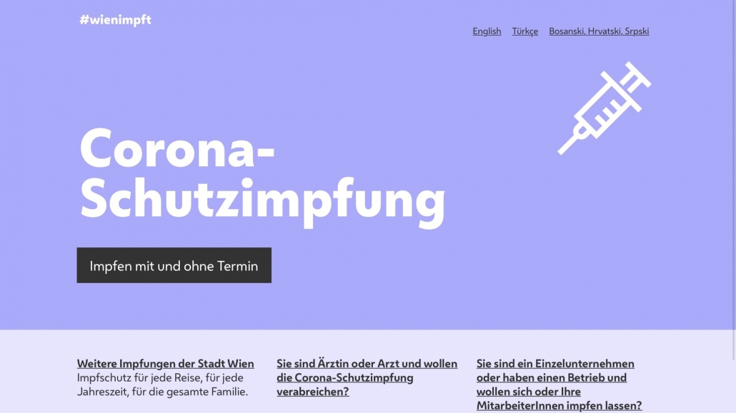 Website der Impfanmeldung der Stadt Wien